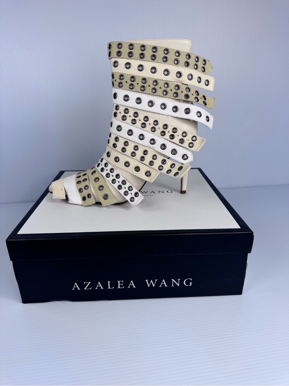 Azalea Wang Uzma Bone Studded Strap Booties | Pointed Toe Stiletto Sz 6, 7, & 9
